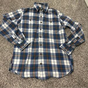 Duluth Trading Shirt Mens Medium Brown Plaid Tall Flannel Long Sleeve Button Up